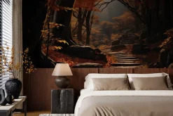 Fototapeta: Jesienny krajobraz lasu ze schodami