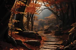 Fototapeta: Jesienny krajobraz lasu ze schodami