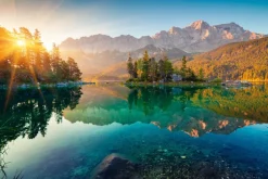 Fototapeta: Jezioro eibsee z pasmem górskim zugspitze