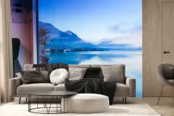 Fototapeta: Jezioro w szwajcarii widok przez okno pociągu