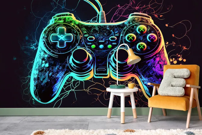 Fototapeta: Joystick pad do gier w neonowych kolorach