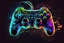 Fototapeta: Joystick pad do gier w neonowych kolorach