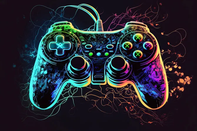 Fototapeta: Joystick pad do gier w neonowych kolorach