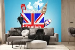 Fototapeta: Język angielski tekst książki z brytyjskiej flagi i parasol