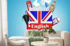 Fototapeta: Język angielski tekst książki z brytyjskiej flagi i parasol