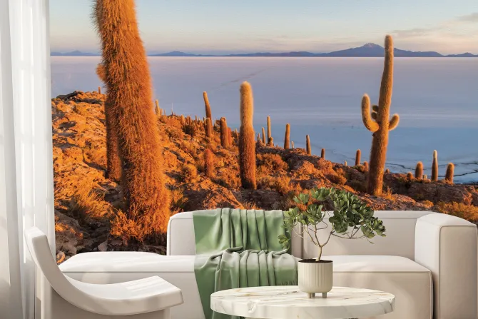 Fototapeta: Kaktusy na pustyni na tle gór