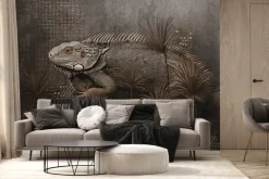 Fototapeta: Kameleon i tropikalne liście w stylu loft