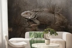 Fototapeta: Kameleon i tropikalne liście w stylu loft