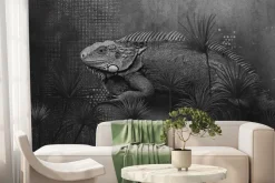 Fototapeta: Kameleon i tropikalne liście w stylu loft