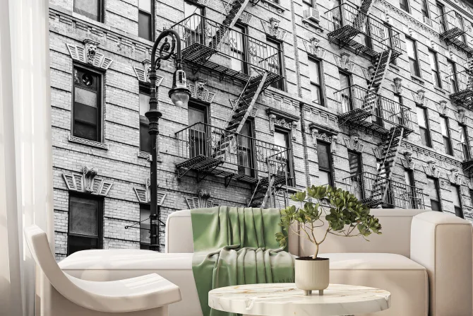 Fototapeta: Kamienica ze schodami w stylu vintage