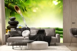 Fototapeta: Kamienie w ogrodowym spa z wodą i bambusami