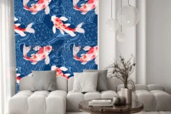 Fototapeta: Karpie koi na tle niebieskich fantazyjnych fal