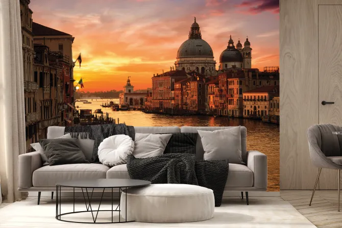 Fototapeta: Katedra w wenecji na tle zachodu słońca