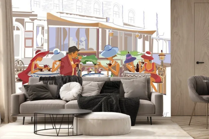 Fototapeta: Kawiarenka starego miasta w stylu akwareli