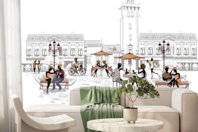 Fototapeta: Kawiarniany ogródek w mieście