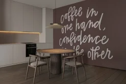 Fototapeta: Kawowe napisy na brązowym tle