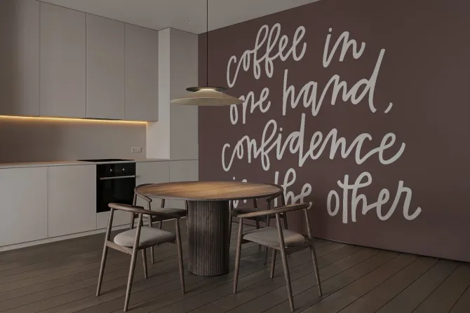 Fototapeta: Kawowe napisy na brązowym tle