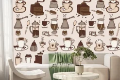 Fototapeta: Kawowy wzór z filiżankami i młynkami