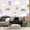 Fototapeta: Kids airplanes landscape. airplane and hot air balloons flying