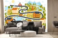 Fototapeta: Kids map of cute village for travel adventure vector illustration.