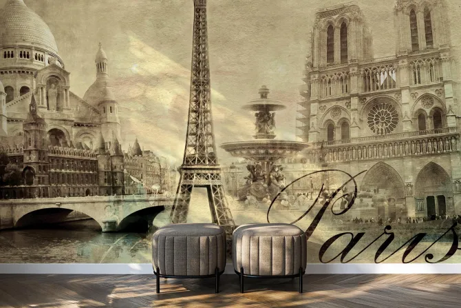Fototapeta: Klasyczna karta pocztowa z widokiem na paryż
