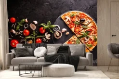 Fototapeta: Klasyczna pizza z pomidorami i pieczarkami