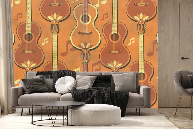 Fototapeta: Klasyczne gitary na tle nut