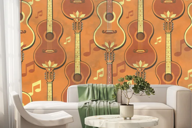 Fototapeta: Klasyczne gitary na tle nut