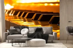 Fototapeta: Klawiatura fortepianu w złotym świetle