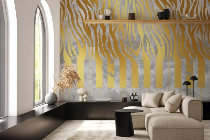 Fototapeta: Klawisze fortepianu z imitacją złotej zebry