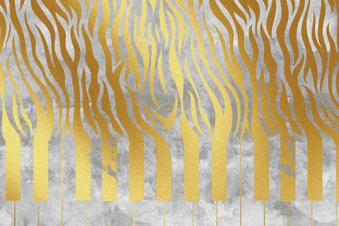 Fototapeta: Klawisze fortepianu z imitacją złotej zebry