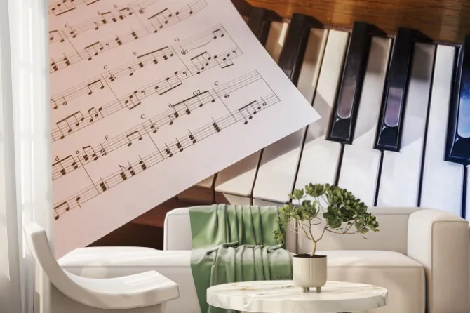 Fototapeta: Klawisze fortepianu i nuty