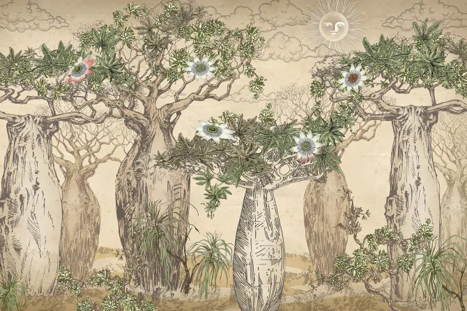 Fototapeta: Klimatyczny krajobraz z baobabem vintage