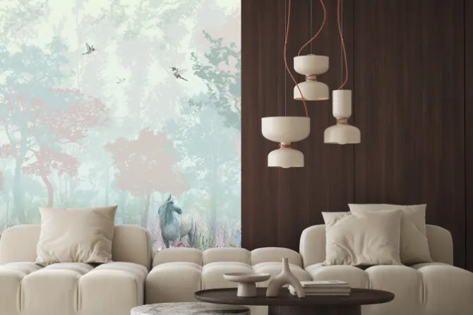 Fototapeta: Koń na łące na tle drzew abstrakcja