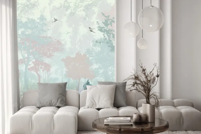 Fototapeta: Koń na łące na tle drzew abstrakcja