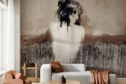 Fototapeta: Kobieca sylwetka w stylu akwareli na betonowym teksturowym tle