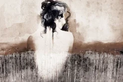 Fototapeta: Kobieca sylwetka w stylu akwareli na betonowym teksturowym tle