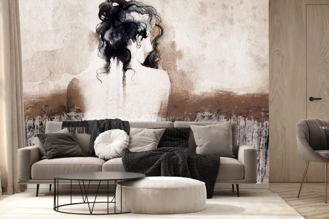 Fototapeta: Kobieca sylwetka w stylu akwareli na betonowym teksturowym tle