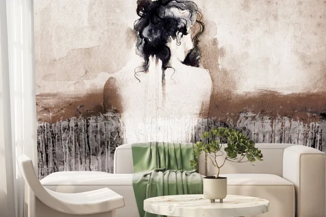 Fototapeta: Kobieca sylwetka w stylu akwareli na betonowym teksturowym tle