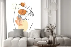 Fototapeta: Kobieca sylwetka z liściem line art