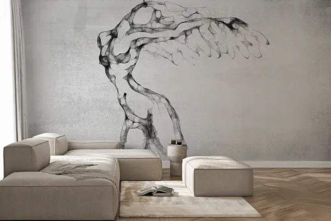 Fototapeta: Kobieca sylwetka w stylu akwareli na betonowym tle w szarości