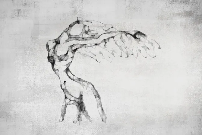 Fototapeta: Kobieca sylwetka w stylu akwareli na betonowym tle w szarości