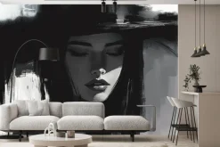 Fototapeta: Kobiecy portret w kapeluszu w stylu artystycznego malunku