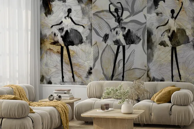 Fototapeta: Kobieta baletnica na tle liści