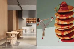 Fototapeta: Kobieta kopiącą w górę naleśników