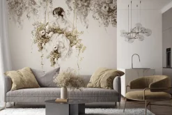 Fototapeta: Kobieta na huśtawce wśród kwiatów