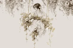 Fototapeta: Kobieta na huśtawce wśród kwiatów