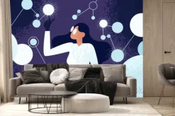 Fototapeta: Kobieta naukowiec w fartuchu laboratoryjnym sprawdzającym sztuczne