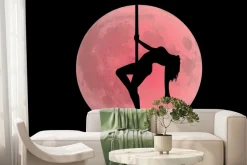 Fototapeta: Kobieta tańcząca na rurze w pełni księżyca