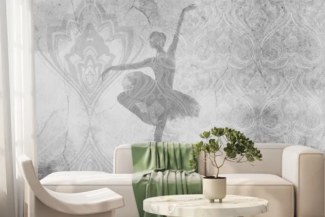 Fototapeta: Kobieta tańcząca balet na betonowym ornamencie